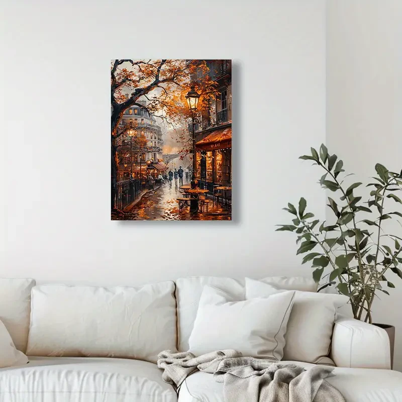 Vintage Autumn Boulevard Artwork for Living Room, Bedroom