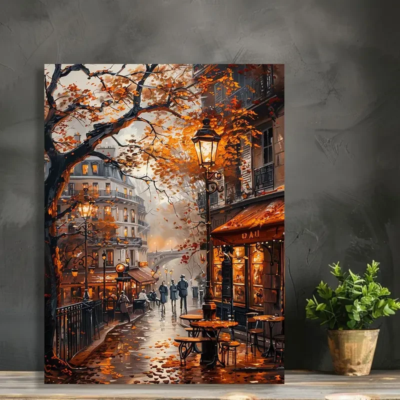 Vintage Autumn Boulevard Artwork for Living Room, Bedroom