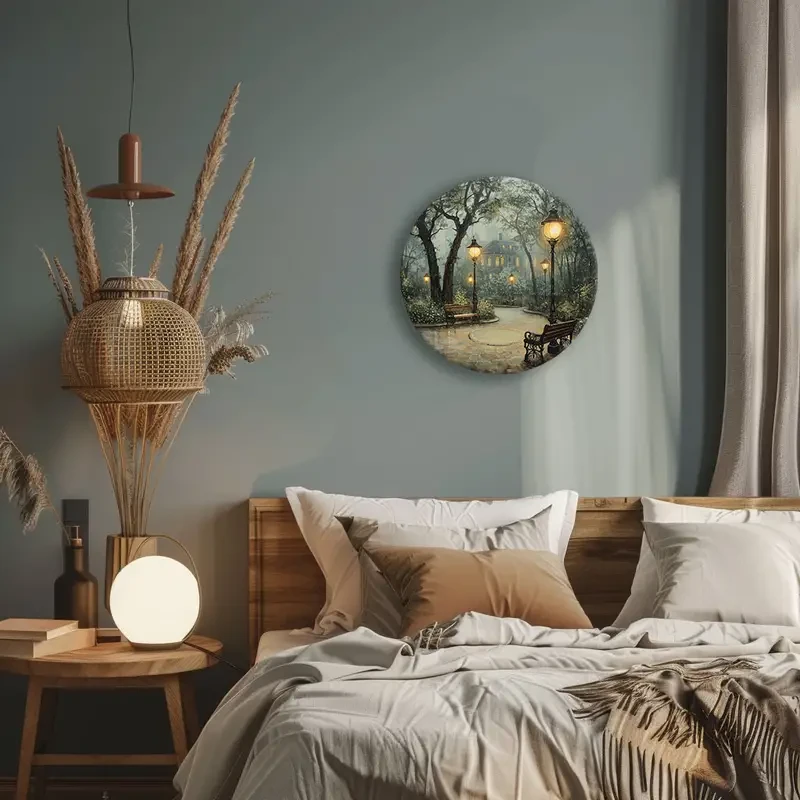 Vivid Nostalgic Victorian Park Scene with Lampposts and Benches