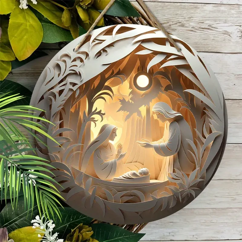 2D Relief Jesus Birth Family Round Wall Hanging Decor