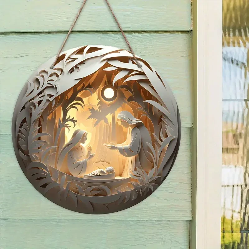 2D Relief Jesus Birth Family Round Wall Hanging Decor