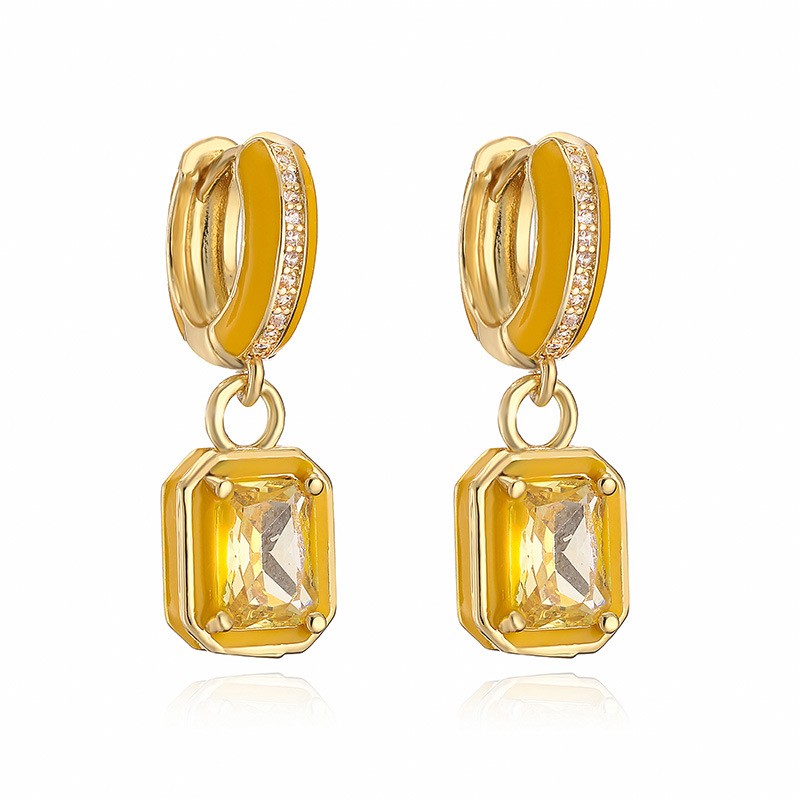 Inlaid Color Diamond Cube Sugar Earrings