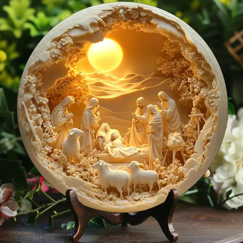 1pc Classic Nativity of Jesus Scene Aluminum Wall Art Sign 20.32x20.32cm