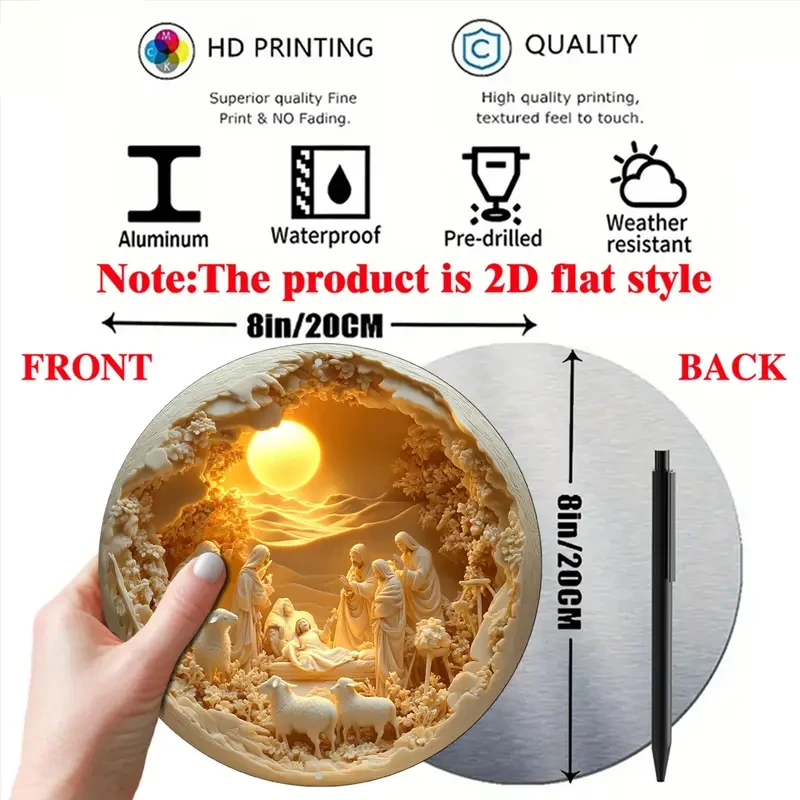 1pc Classic Nativity of Jesus Scene Aluminum Wall Art Sign 20.32x20.32cm