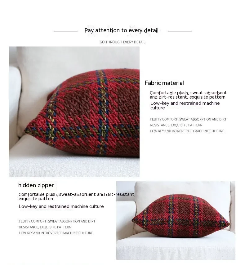 Affordable Luxury Style Plaid Wool Pillow Sofa Cushion