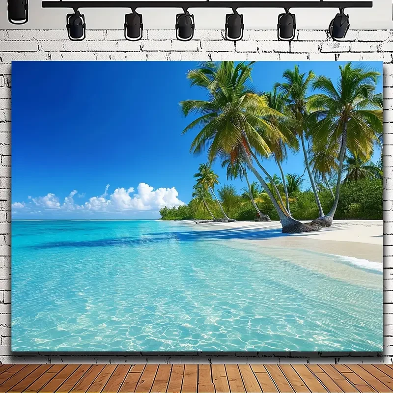 Vibrant Ocean Beach Tapestry - Tropical Paradise Wall Hanging with Coconut Tree