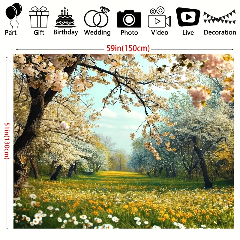 Spring Garden Daisy Flower Backdrop - Rustic Wood Fence, Summer Meadow