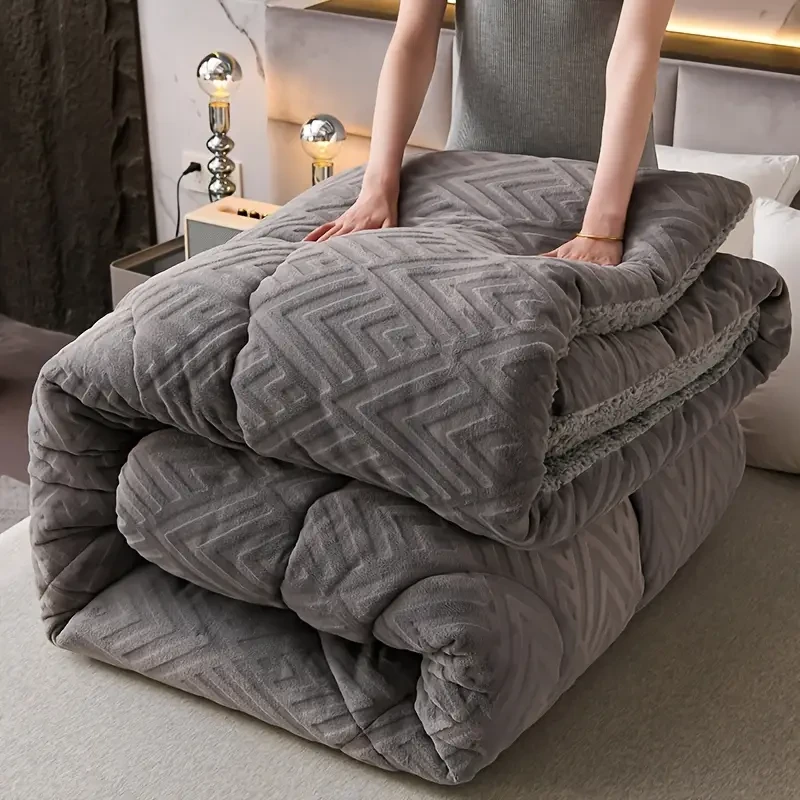 1pc Embossed Velvet Winter Comforter  Ultra-Soft, Warm & Lightweight All-Season Blanket