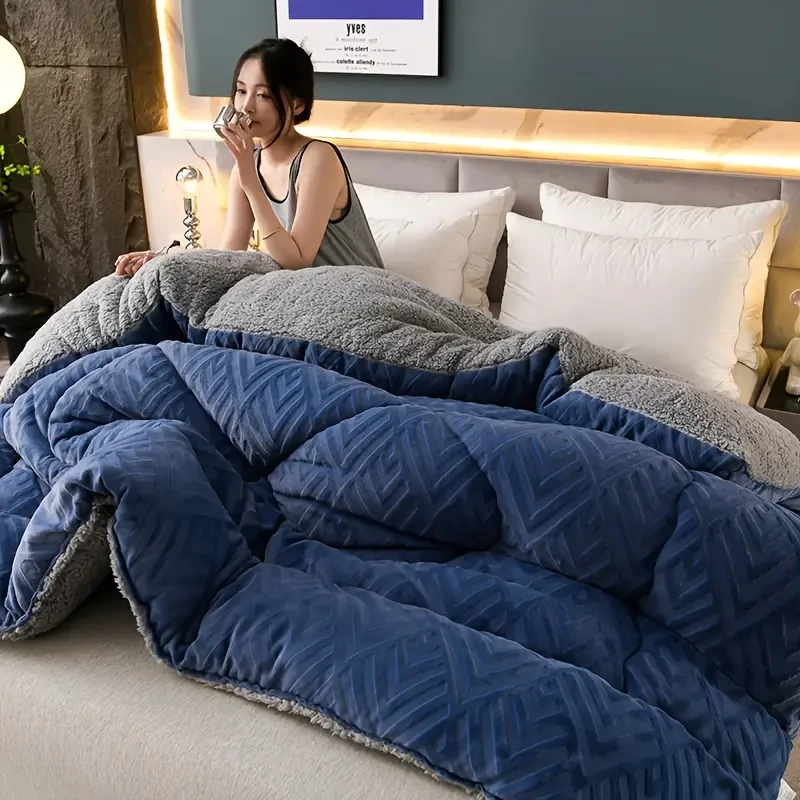 1pc Embossed Velvet Winter Comforter  Ultra-Soft, Warm & Lightweight All-Season Blanket