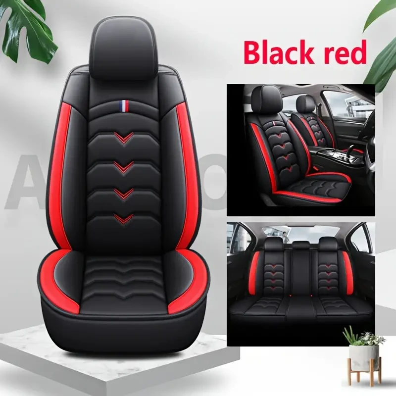 Universal Faux Leather Car Seat Cover Set  All-Season, Full Surround for 5-Seaters