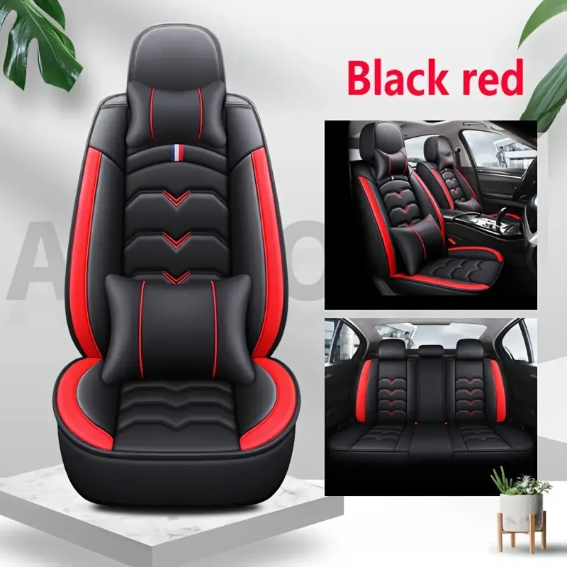 Universal Faux Leather Car Seat Cover Set  All-Season, Full Surround for 5-Seaters