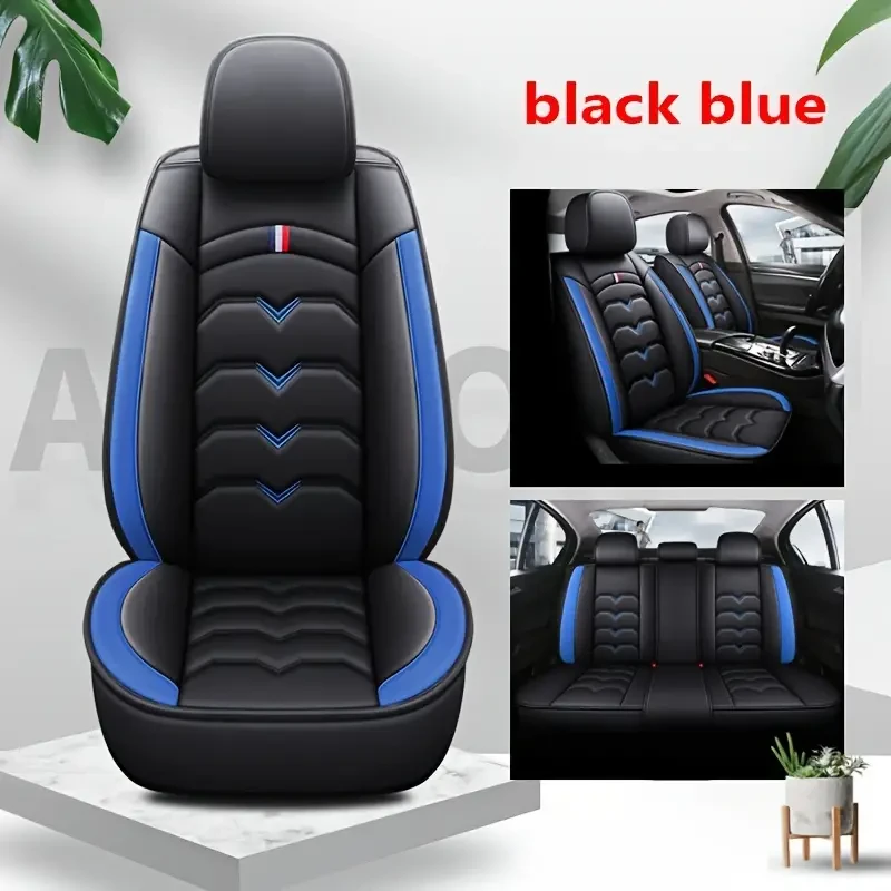 Universal Faux Leather Car Seat Cover Set  All-Season, Full Surround for 5-Seaters