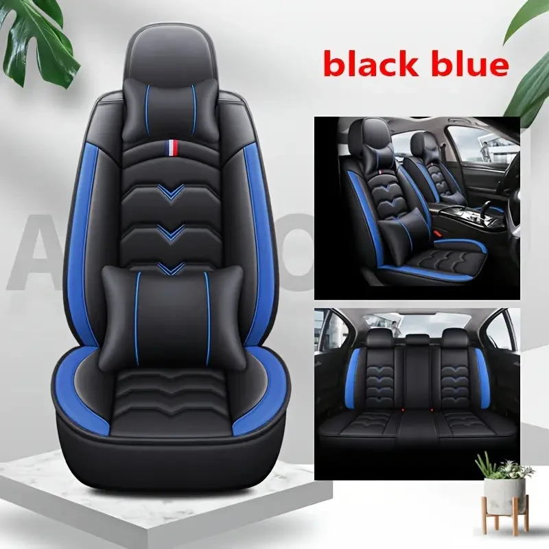 Universal Faux Leather Car Seat Cover Set  All-Season, Full Surround for 5-Seaters