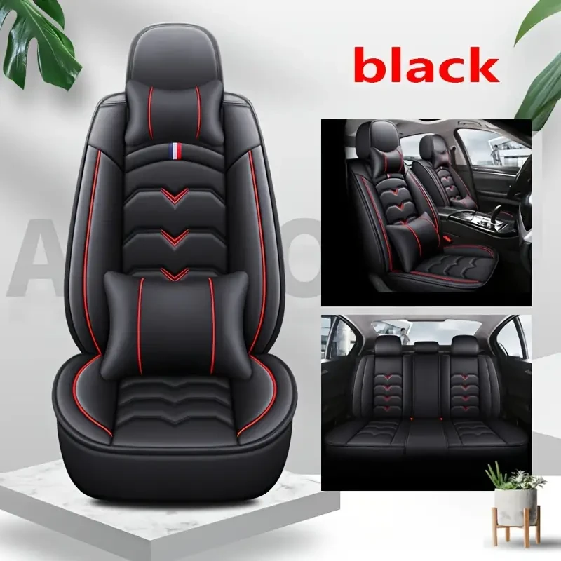 Universal Faux Leather Car Seat Cover Set  All-Season, Full Surround for 5-Seaters