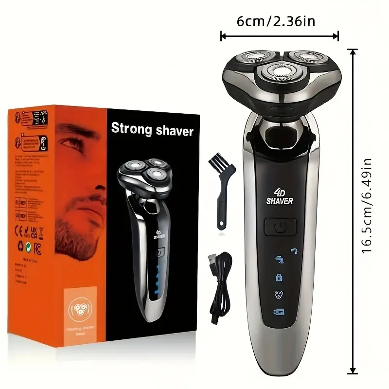 Electric Shaver For Men, Rechargeable 4D Rotary Razor, Cordless Face Shaver With Trimmer Attachment, Beard And Nose Hair Trimming, USB Charging