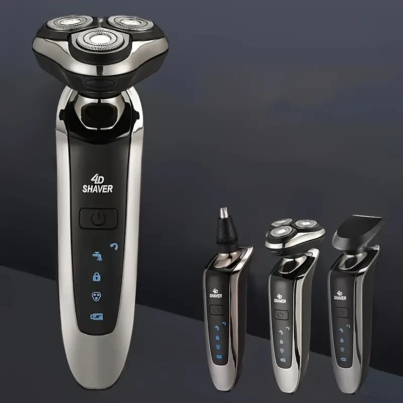 Electric Shaver For Men, Rechargeable 4D Rotary Razor, Cordless Face Shaver With Trimmer Attachment, Beard And Nose Hair Trimming, USB Charging