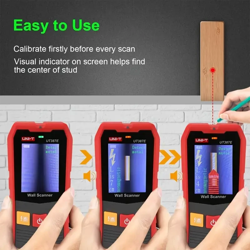 UNI-T UT387E Wall Scanner Stud Finder, 6-in-1 Multi-Function Detection with Voice Prompt and LCD Display for Center Edge Detecting Metal
