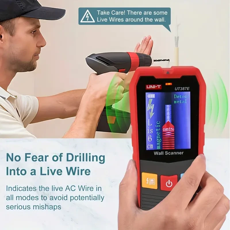 UNI-T UT387E Wall Scanner Stud Finder, 6-in-1 Multi-Function Detection with Voice Prompt and LCD Display for Center Edge Detecting Metal