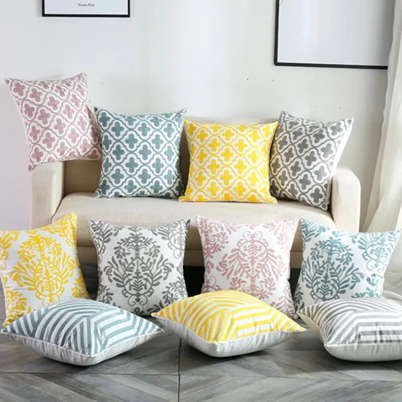 Cotton embroidered pillow cushion cover