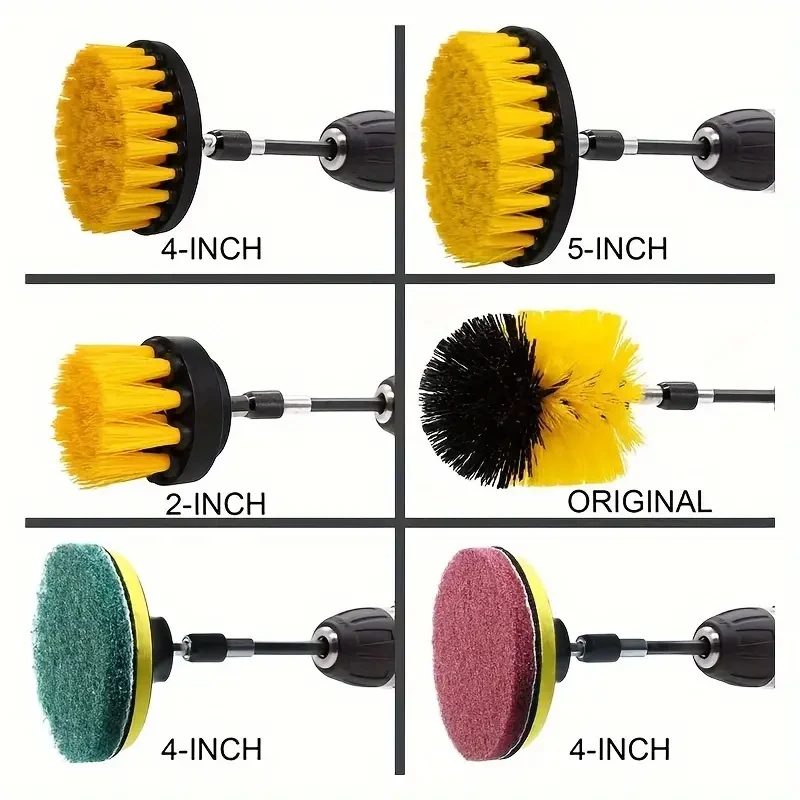 11pcs Drill Brush Attachment Set, Power Scrubber Cleaning Brushes Kit, Electric Scrubber Washing Brush Kit Drill Brush Used For Grout Floor, Bathtub