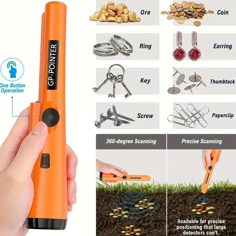 1pc Metal Detector Handheld, Waterproof 360 Scan Mine Treasure Detector With High Sensitivity, Includes Belt And Holster, Portable New Style
