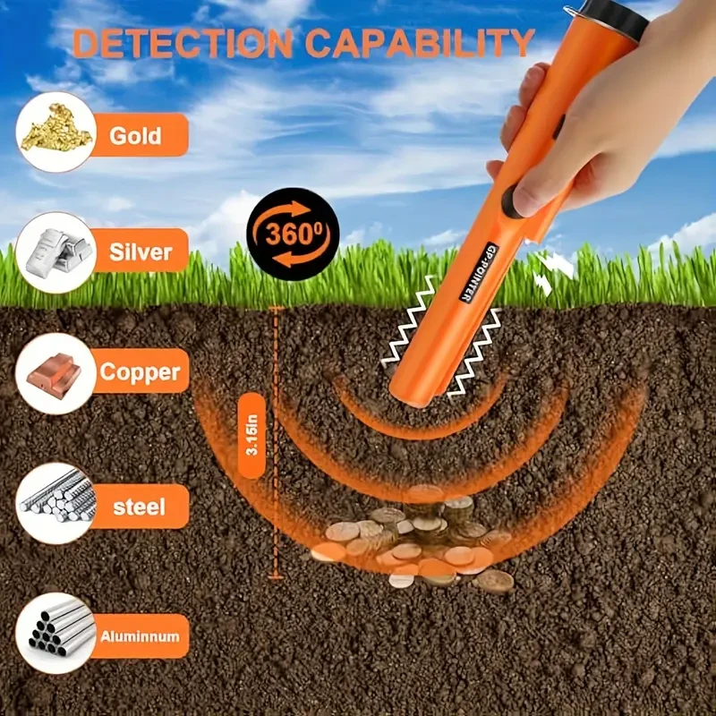 1pc Metal Detector Handheld, Waterproof 360 Scan Mine Treasure Detector With High Sensitivity, Includes Belt And Holster, Portable New Style