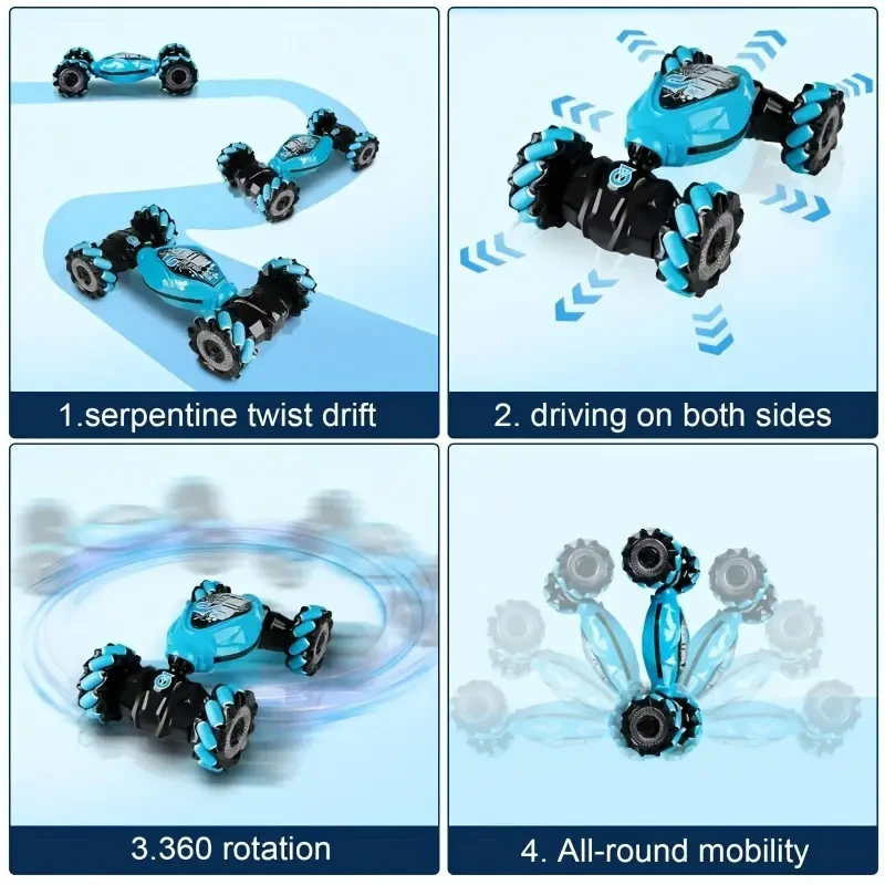 LED-Lit Gesture-Controlled Stunt RC Car  Transforming, Climbing, & Rechargeable