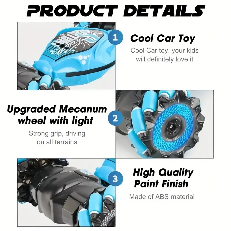 LED-Lit Gesture-Controlled Stunt RC Car  Transforming, Climbing, & Rechargeable