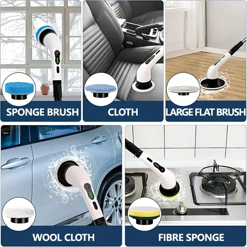Rechargeable Cordless Spin Scrubber Electric Turbo Scrub Cleaning Brush 9 Heads