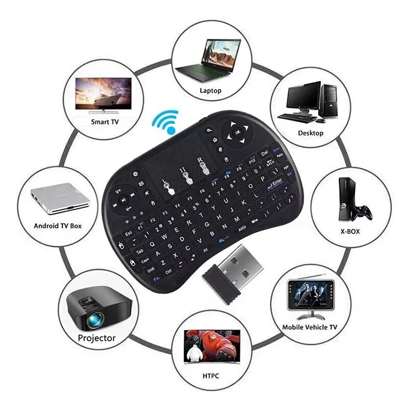 i8 Wireless Keyboard with Touchpad  2.4GHz Mini English/Russian Keyboard & Aerial Mouse for Laptop, TV Box & Projector