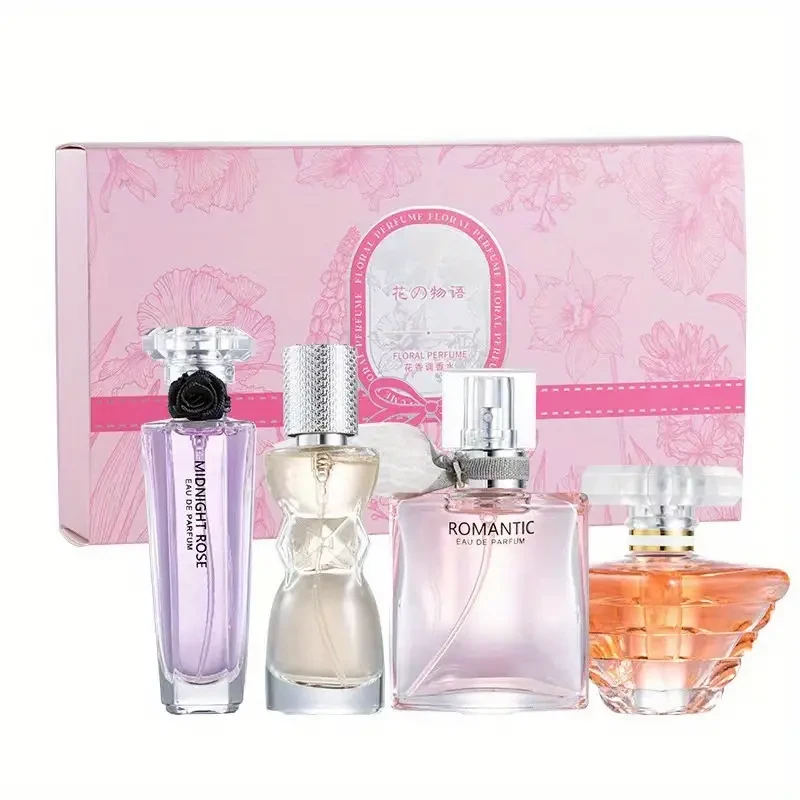 Women's Perfume Gift Set - Floral Scented Fresh Fragrance Collection, 4 Piece Variety Pack, 5-15% Concentration, Alcohol-Free & Aluminum-Free, Long-Lasting Liquid Perfumes for Students