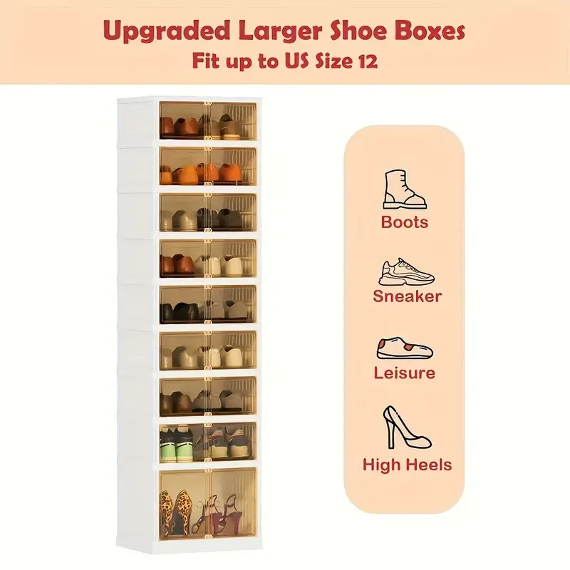 9-Layer Transparent Door Folding Shoe Cabinet - Dustproof, Free Installation Shoe Rack and Organizer for Living Room Storage