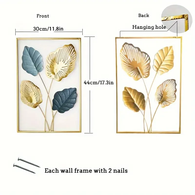 3pcs/set Minimalist Metal Wall Decor - 0.23'' Thick Modern Metal Leaves Mural Ornaments, Wall Hanging Art Sticker for Sofa, Porch, Living Room, Bedroom, Office