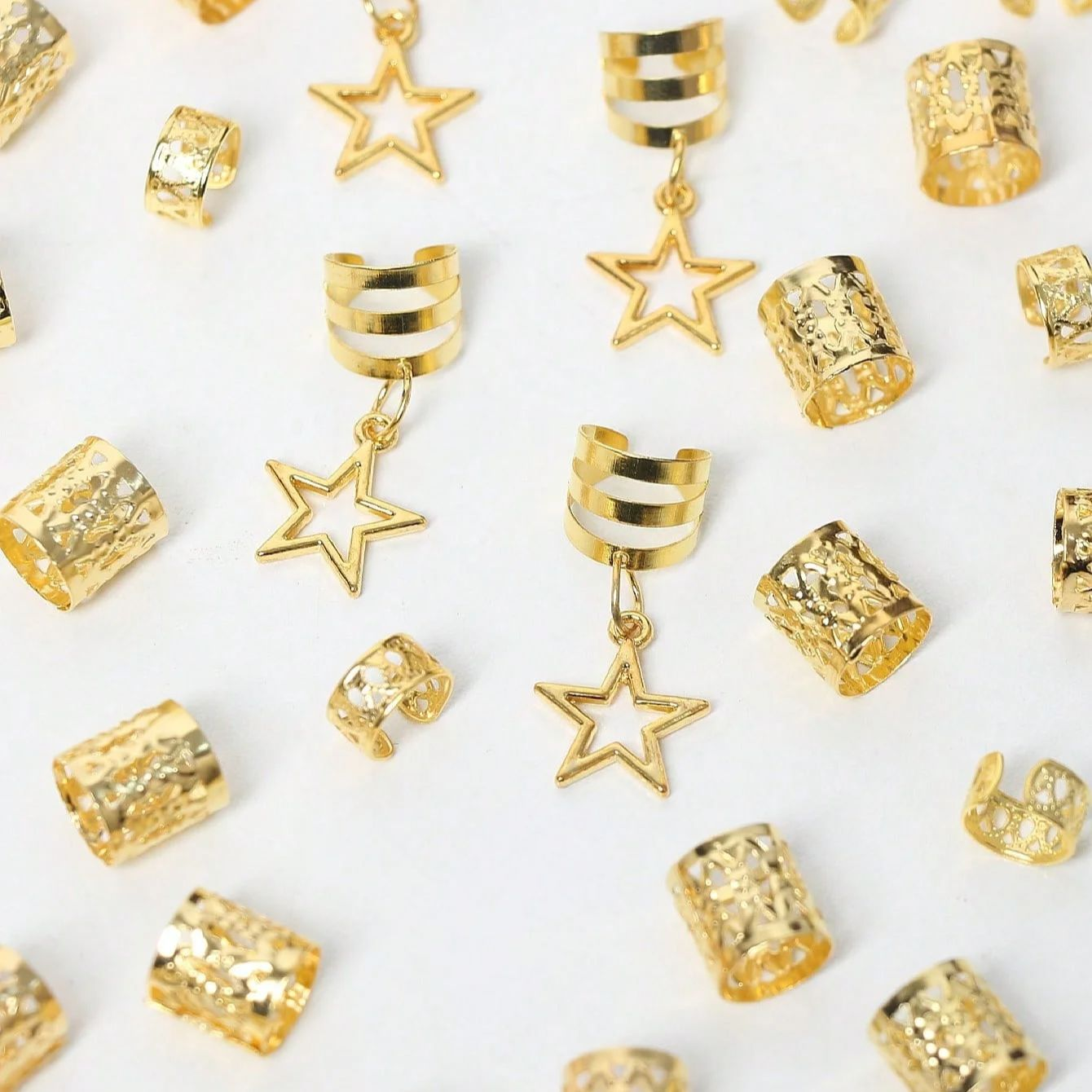 36pcs Star Hair Rings  Beads, Braiding Clips, Dreadlock Cuffs & Metal Hair Accessories