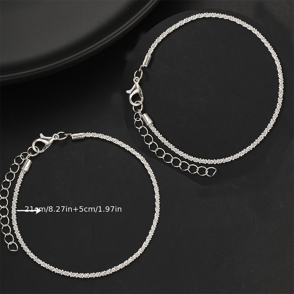 2PCS Sparkling Silver Anklet Set  Elegant Copper Ankle Bracelets for Women