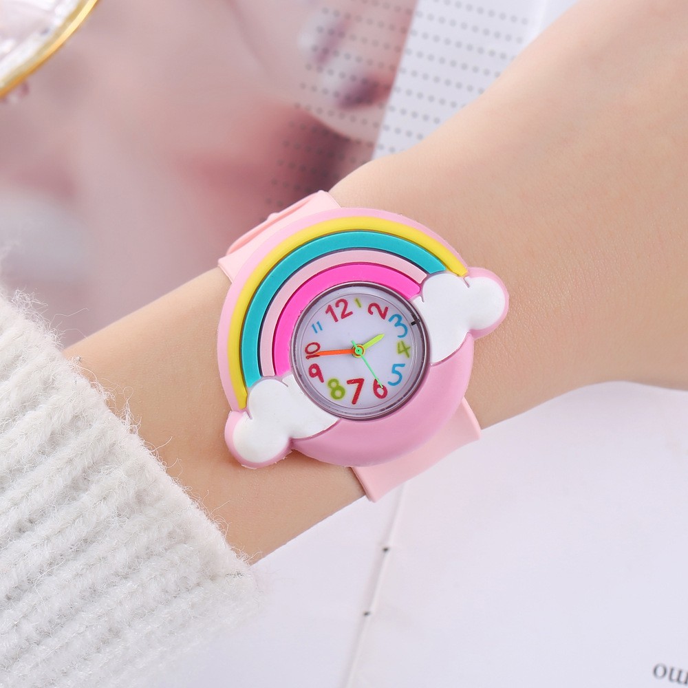 2024 Rainbow Cloud Silicone Kids Watch Cute Cartoon Quartz Watch for Boys & Girls