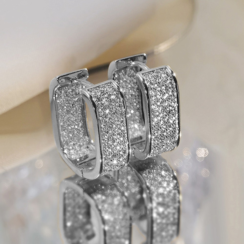 Huitan Korean Fashion CZ Hoop Earrings  Silver/Gold Metal Hoops for Women