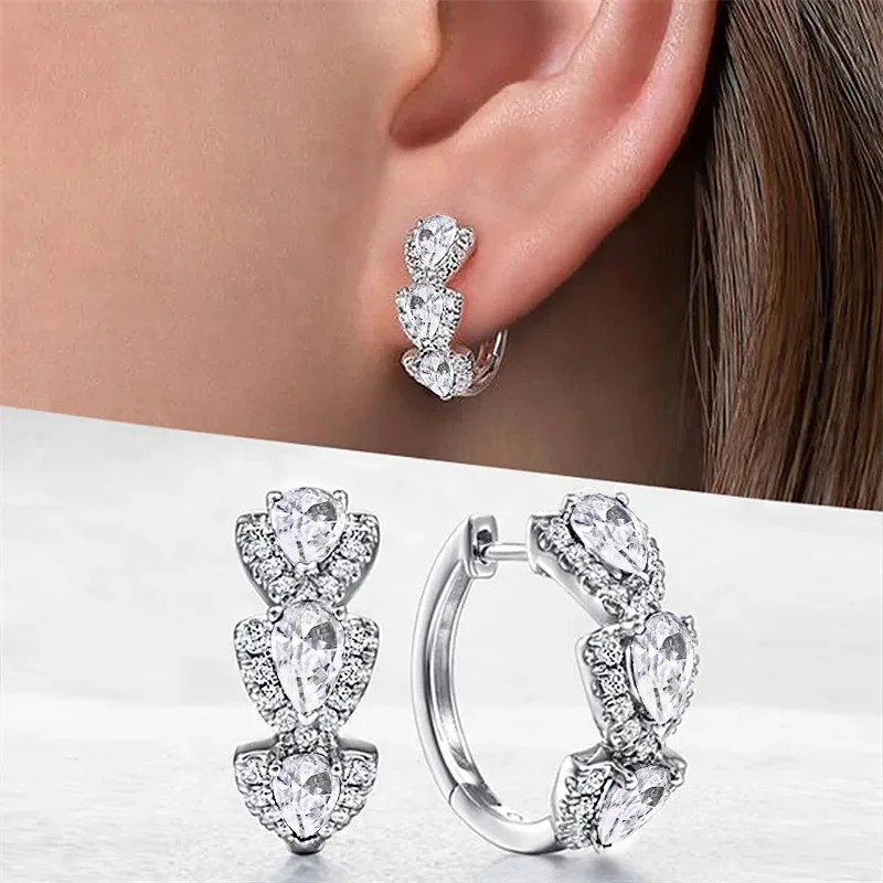 Huitan Luxury Blue CZ Hoop Earrings  Elegant Wedding & Party Jewelry for Women