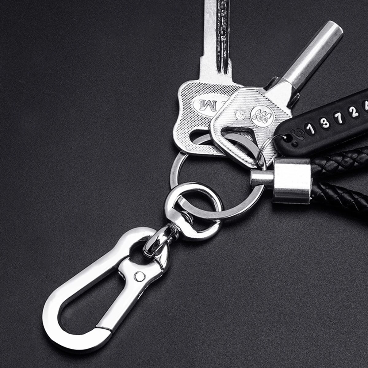 DIY Mobile Number Plate Keychain  Punk Woven Leather Anti-Lost Car Keychain for Men