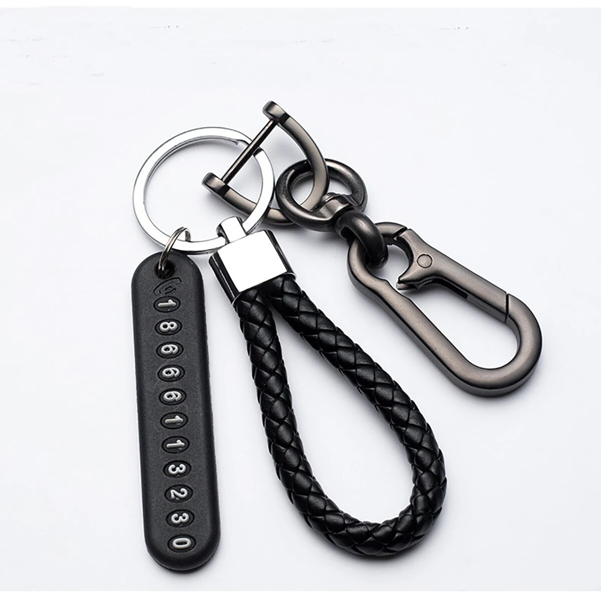 DIY Mobile Number Plate Keychain  Punk Woven Leather Anti-Lost Car Keychain for Men
