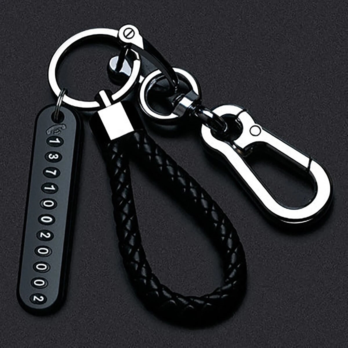 DIY Mobile Number Plate Keychain  Punk Woven Leather Anti-Lost Car Keychain for Men