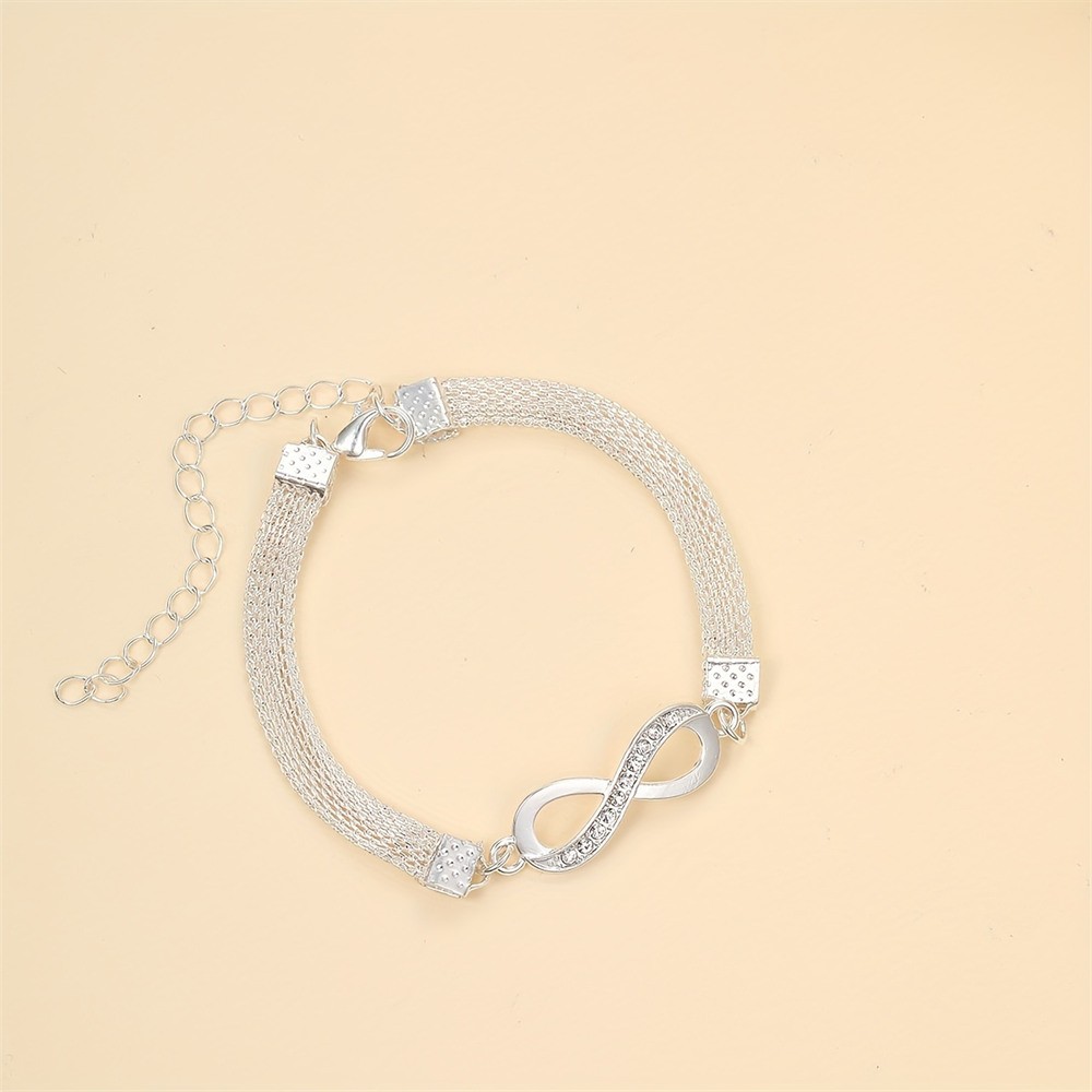 Shiny Infinity Anklet  Silver Rhinestone 8-Character Vintage Ankle Bracelet for Women