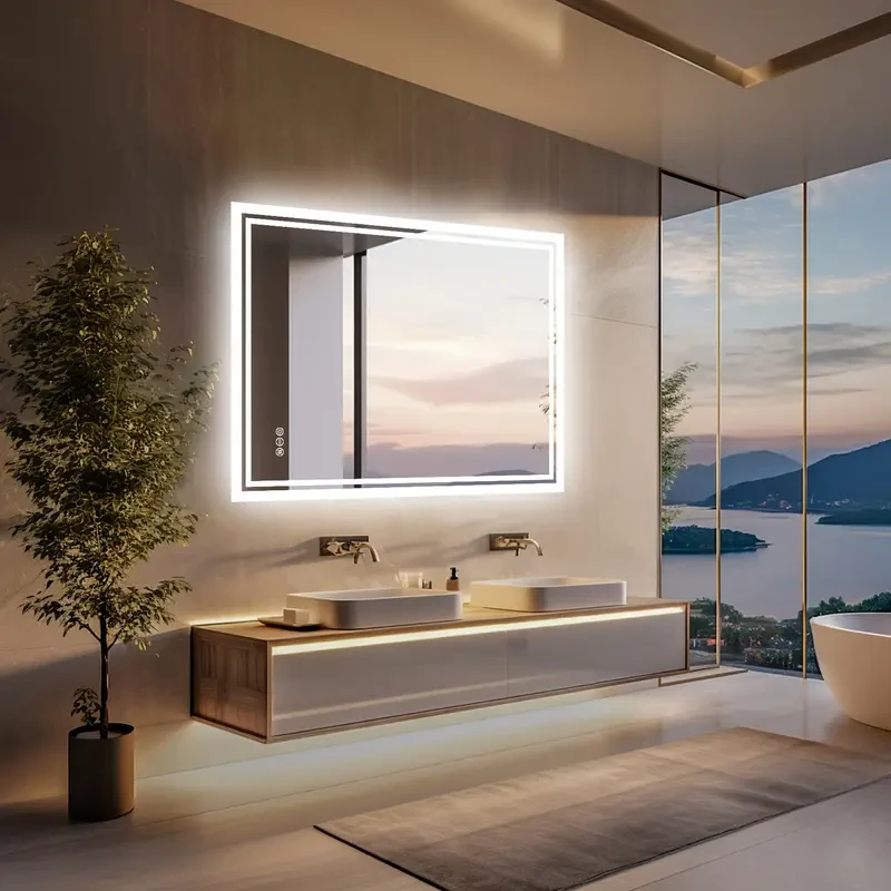 Wisfor Illuminated LED Bathroom Mirror: 600 X 800mm Dimmable Wall Vanity Mirror With Demister Pad Smart Touch Sensor Backlit Lighted Makeup Mirror, 3 Lighting Colors, Vertical Or Horizontal For Livingroom, Restroom, Bathroom