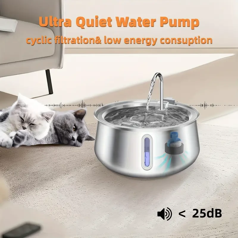 4L Cat Drinking Fountain Automatic Stainless Steel Pet Cats Water Dispenser Ultra-quiet Pump Drink Foutain For Multiple Pets No 5V 1A USB Plug