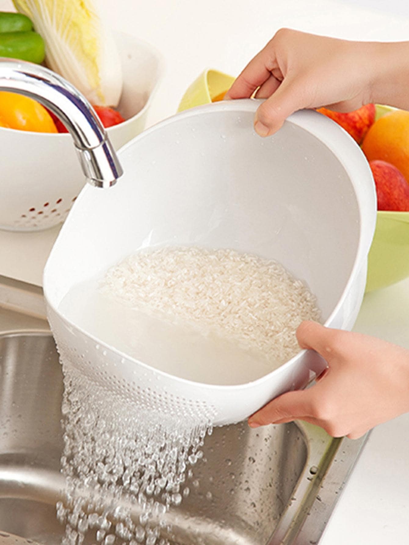 Silicone Colander Drain Basket  Rice Bowl, Fruit Washing Basket