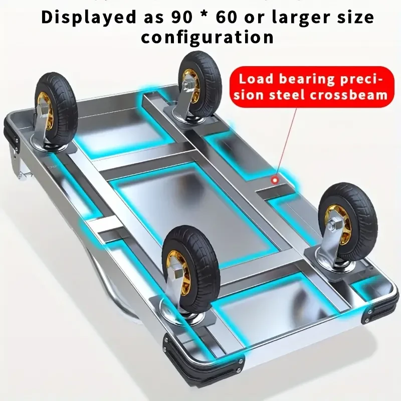 Silent Folding Hand Truck with Steering Wheels - Durable Steel Plate, Rubber Tires for Easy Maneuvering & Heavy-Duty Material Handling