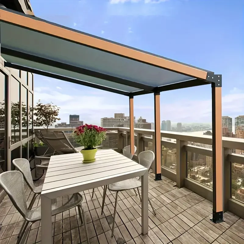 6pcs Black Powder-Coated Pergola Bracket Kit - 15 Slanted Roof, Wall Mount Design for Porch & Gazebo, Durable Metal Outdoor Furniture Hardware with Adjustable Louvered Roof