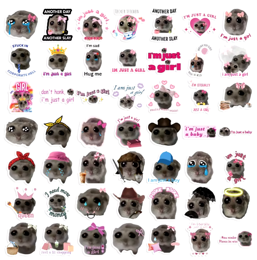 56pcs Sad Hamster Meme Decals Cute
