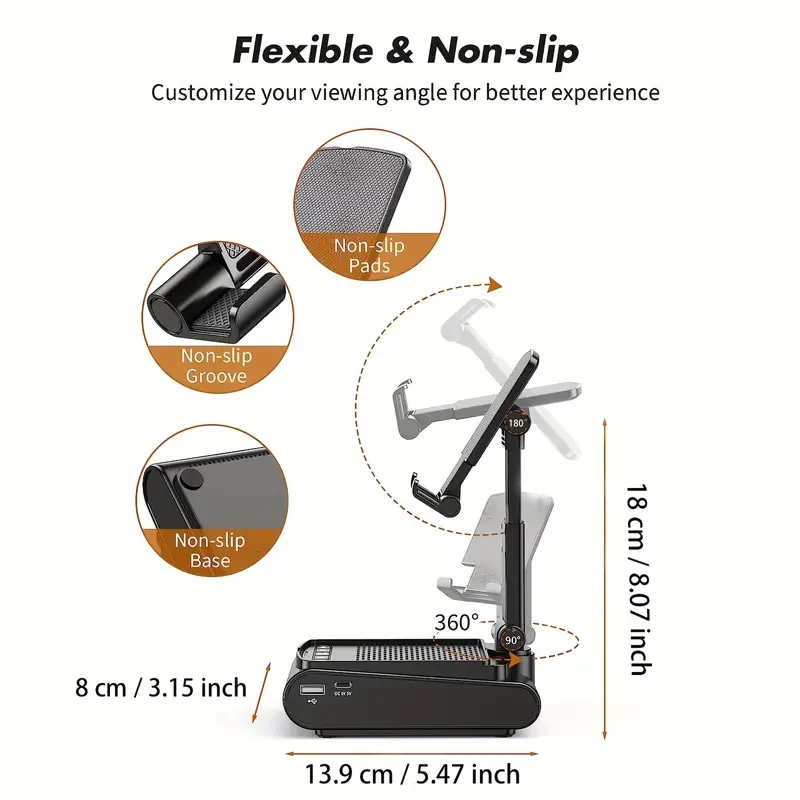 Cell Phone Stand With Wireless Speaker And Non-slip Base, Suitable For Indoor And Outdoor And Desktop