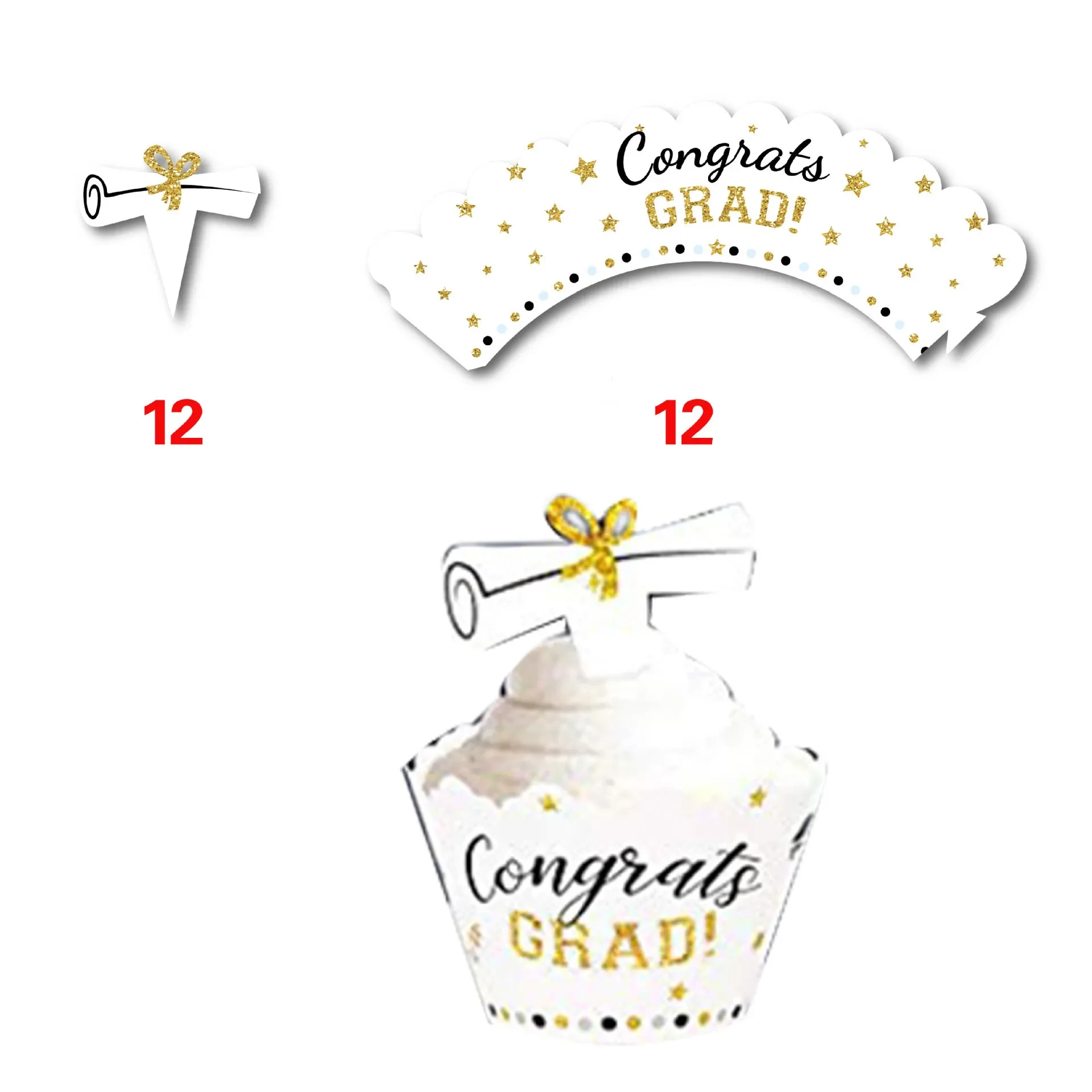 Black Gold Graduation Cake Cup Circle Decoration Circle Party Supplies Set